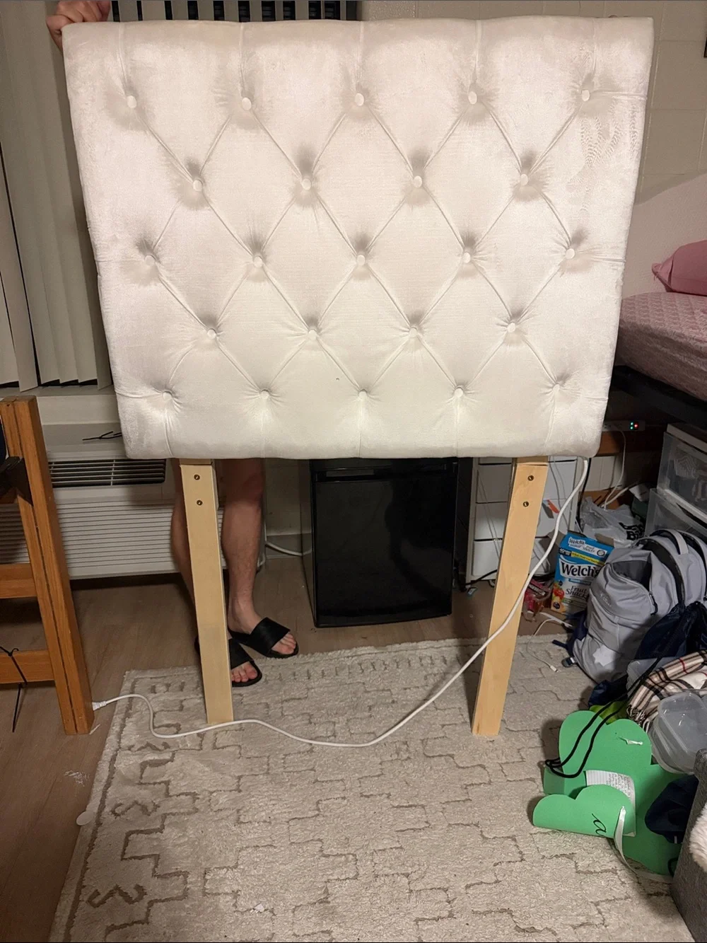 Pottery Barn Used Tufted Velvet Bed Headboard - White